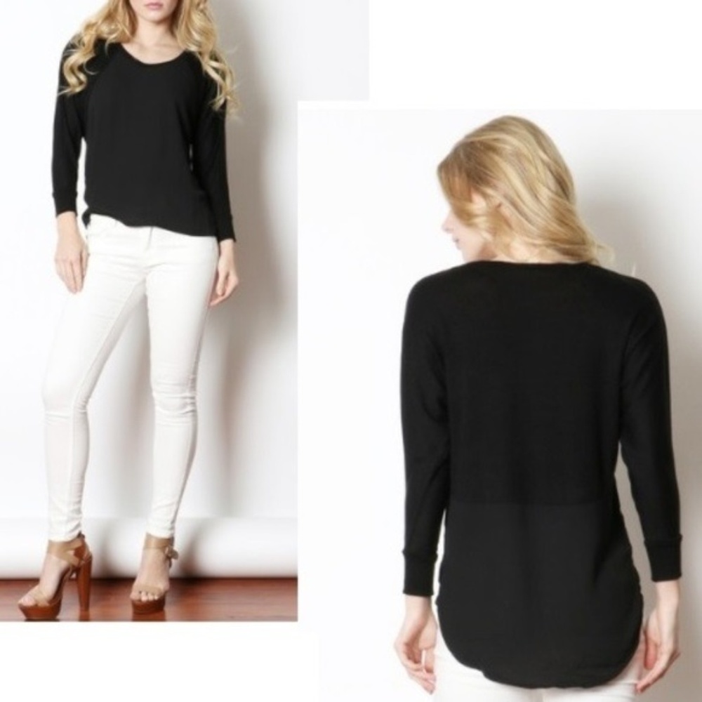 💥TRENDING💥Black Semi-Sheer Paneled Dolman Top